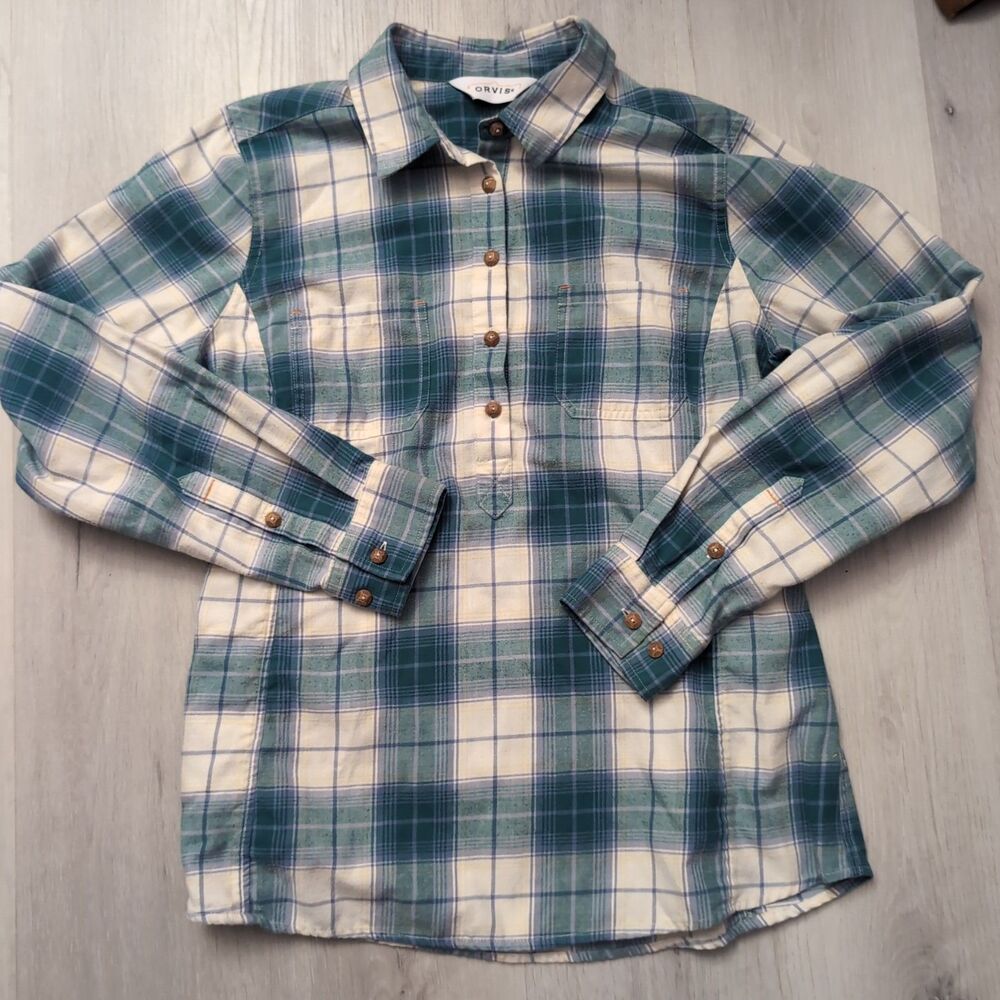 Orvis Troutbum Popover Flannel Shirt Women's Medium Long Sleeve